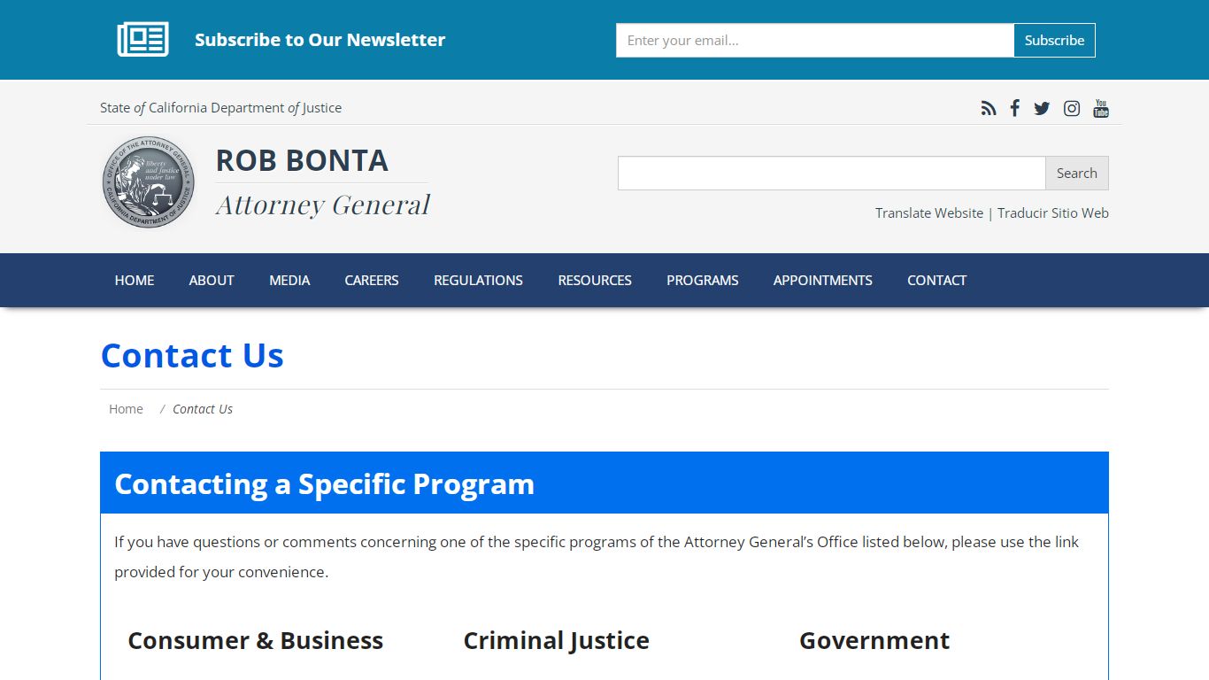 Contact Us | State of California - Department of Justice - Office of ...